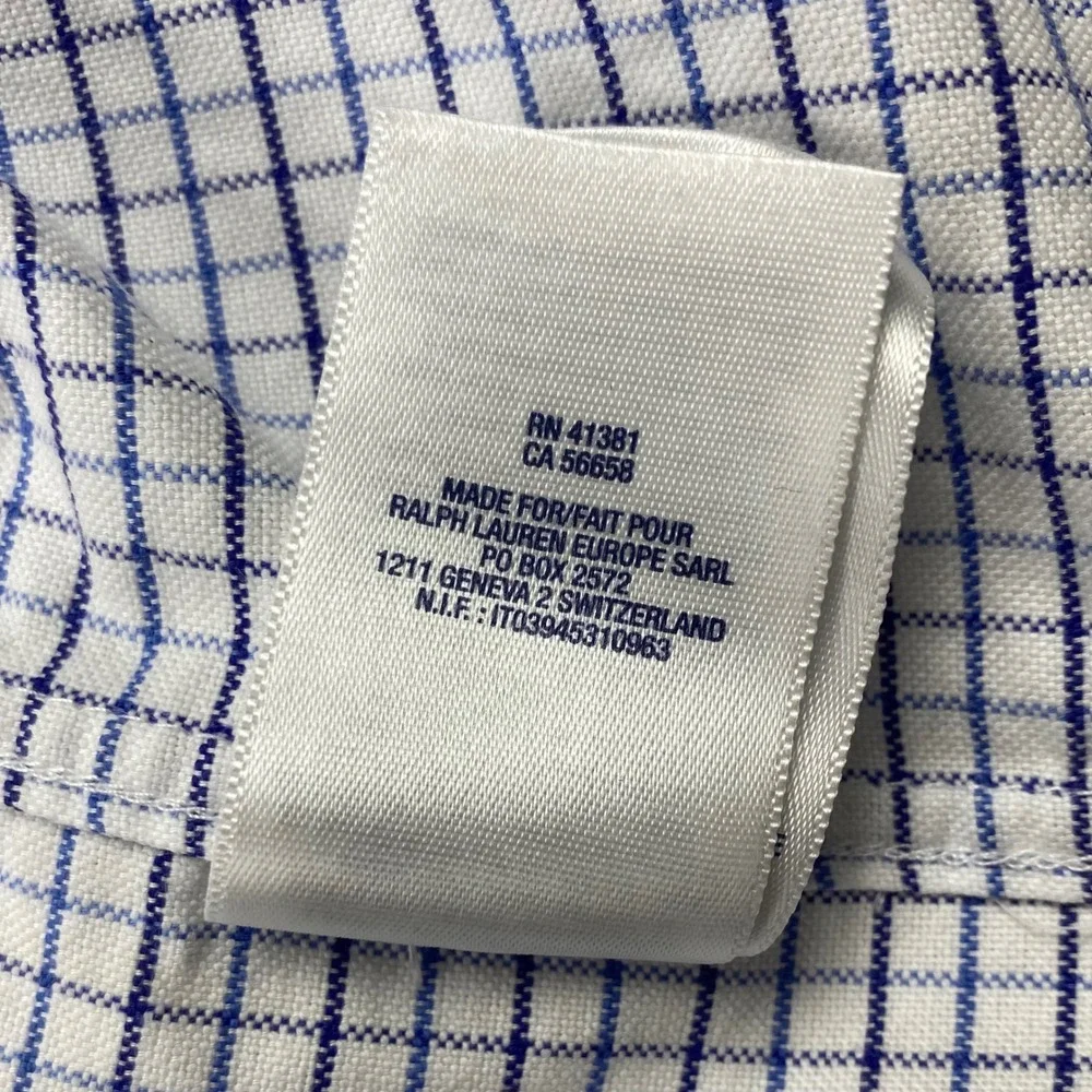 Polo Ralph Lauren Boys 20 Blue White Windowpane Oxford Button Down Shirt Cotton